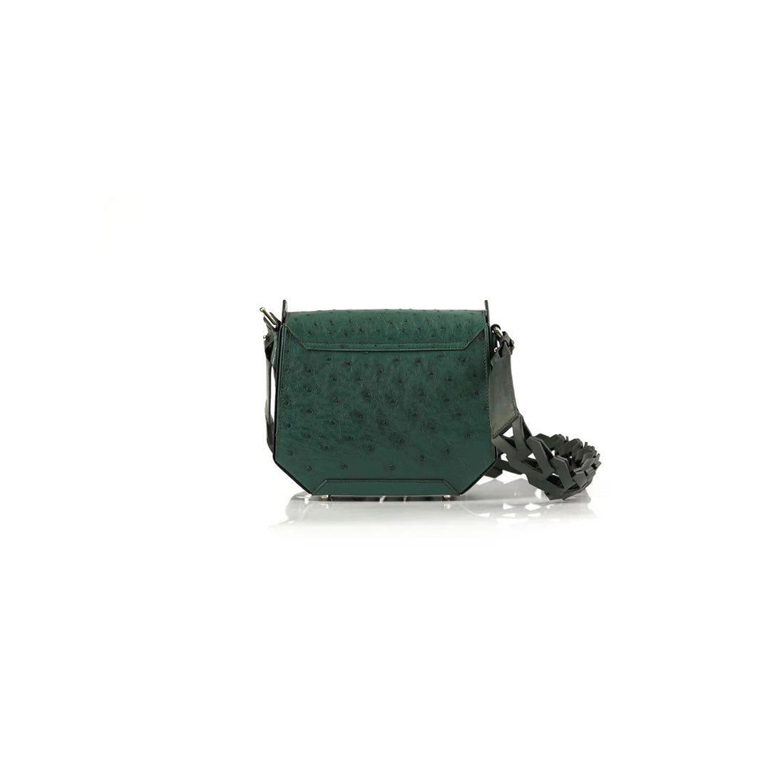 Green Lia Ostrich Leather Shoulder Bag