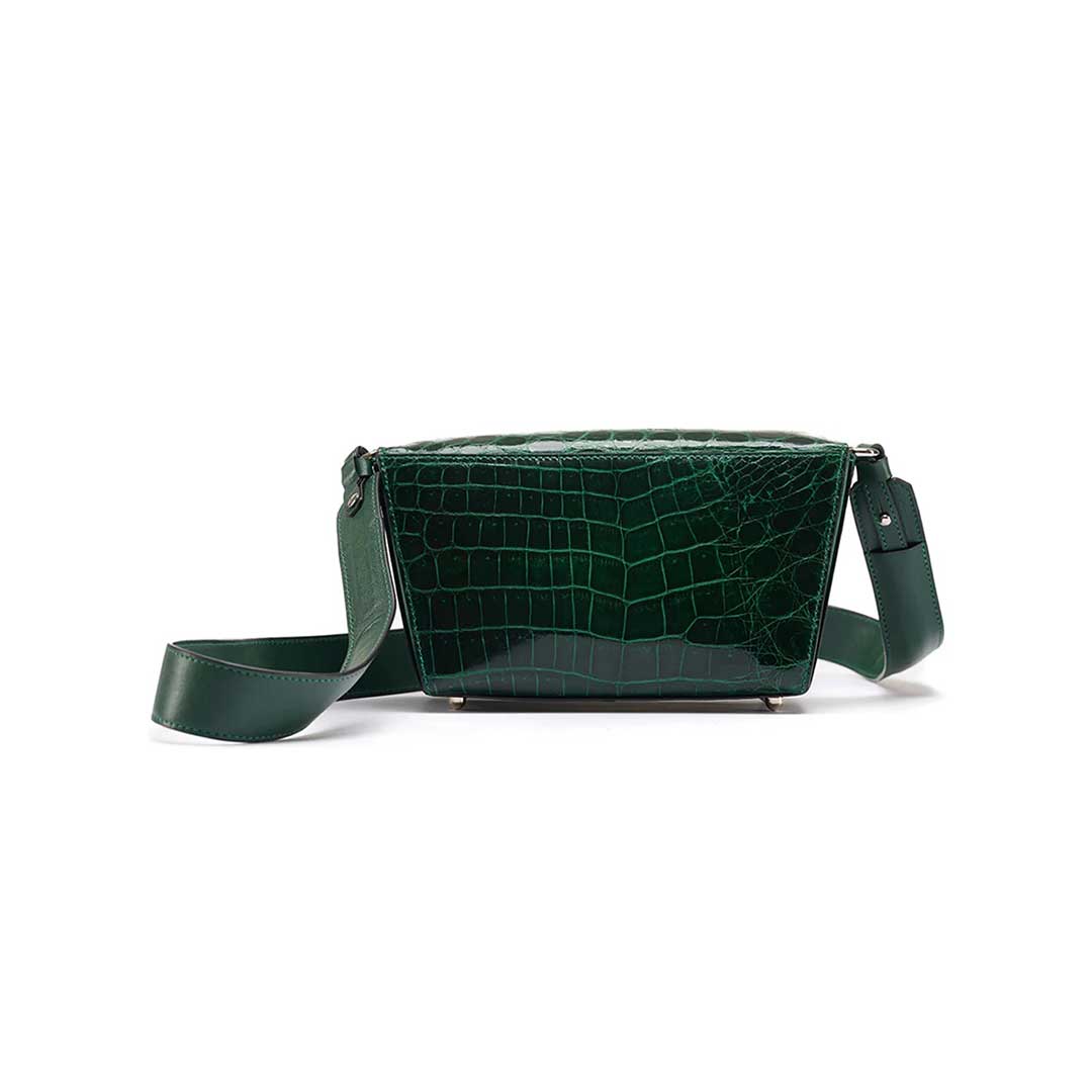 Green Lottie Crocodile Leather Crossbody Bag