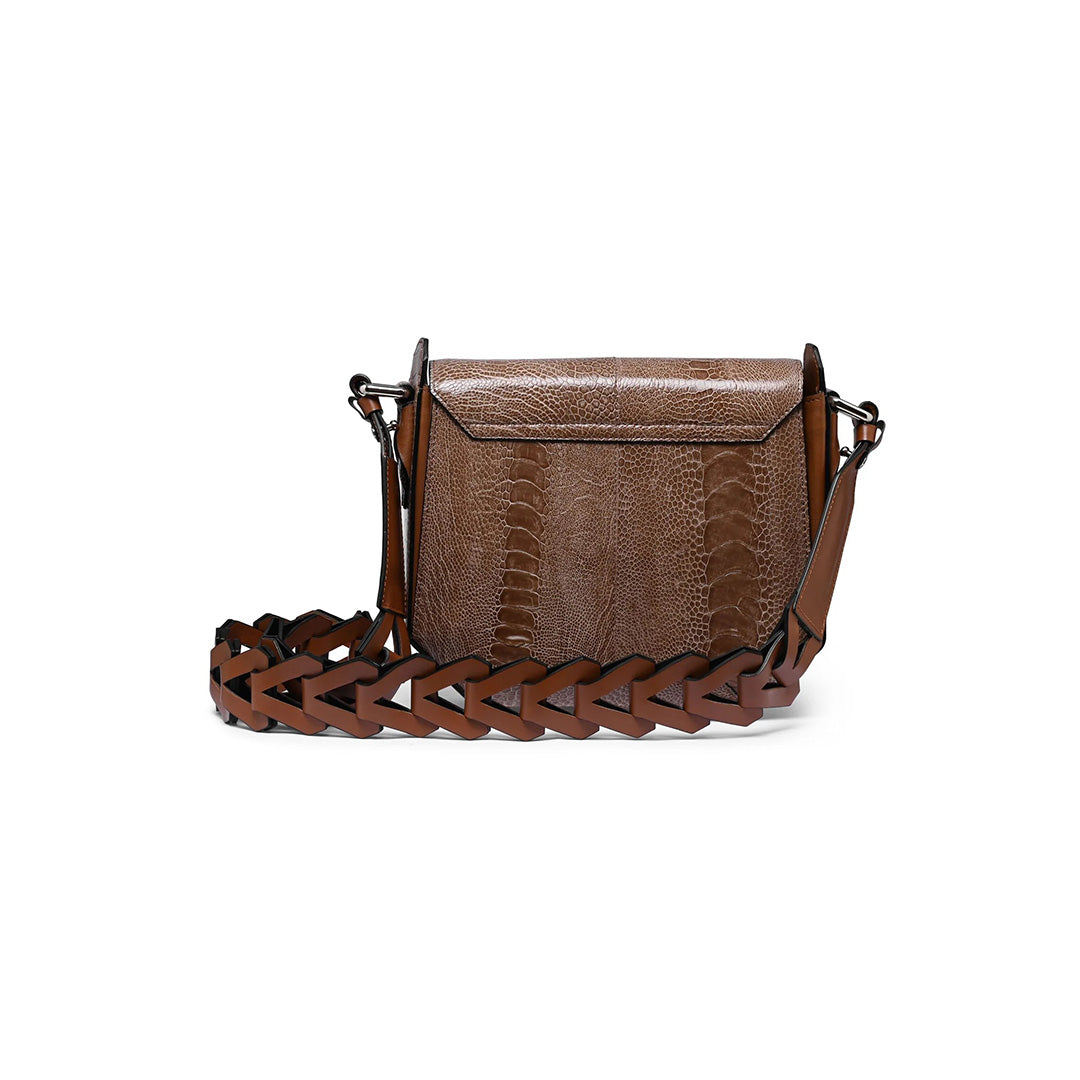 Brown Lia Ostrich Leather Shoulder Bag