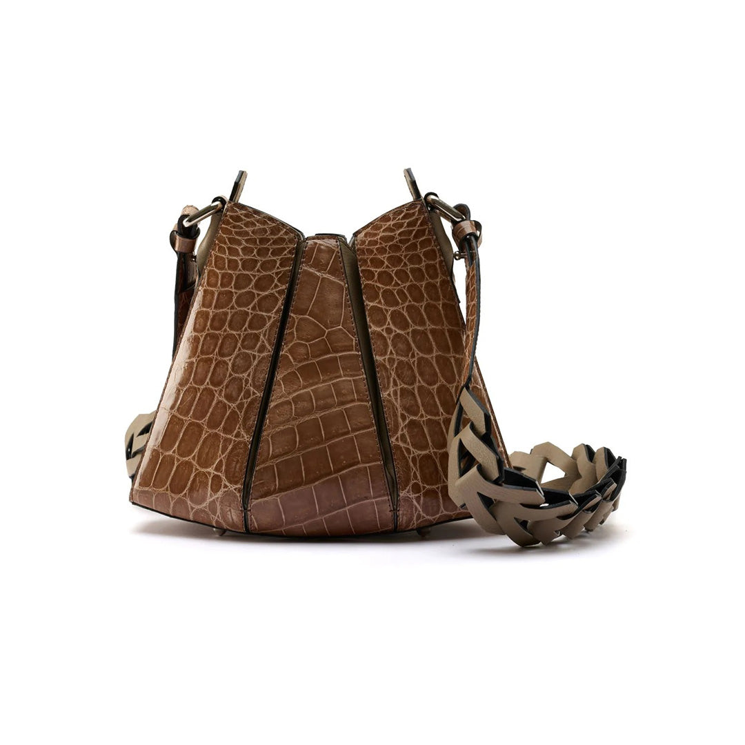 Nude Luna Crocodile Leather Shoulder Bag