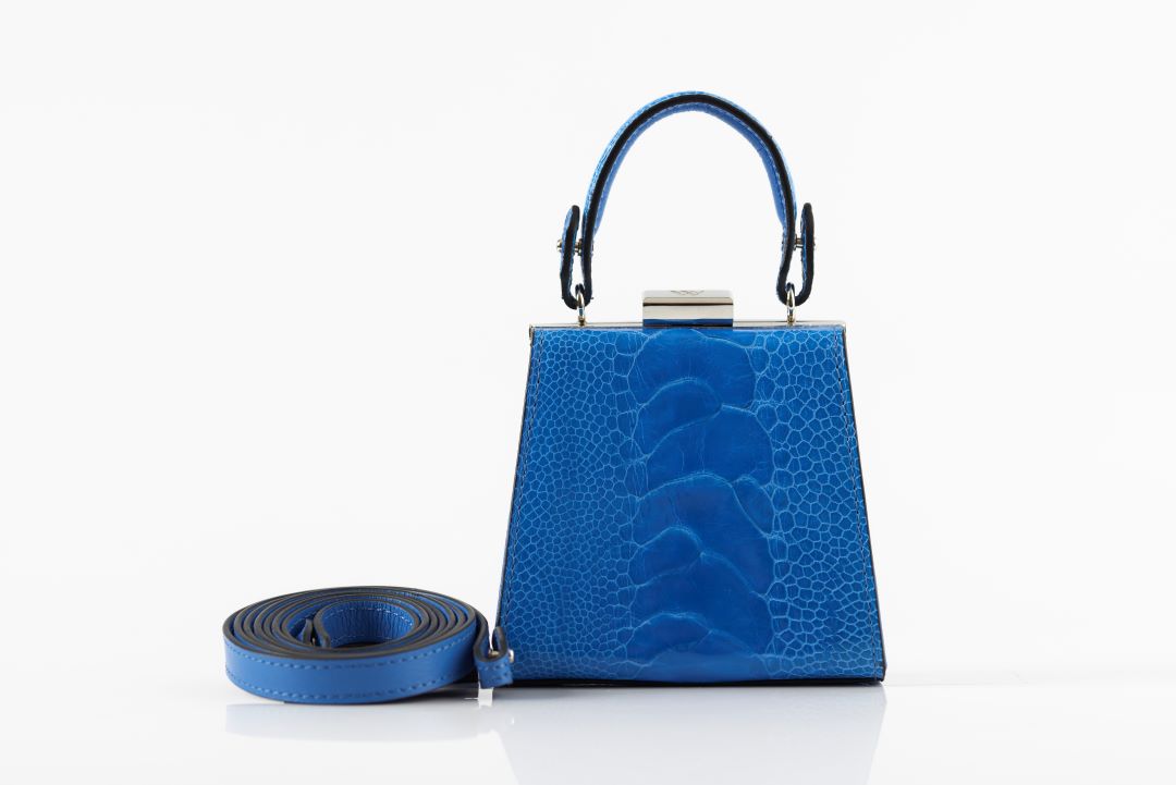 Blue Vegas Ostrich Leg Leather Micro Bag