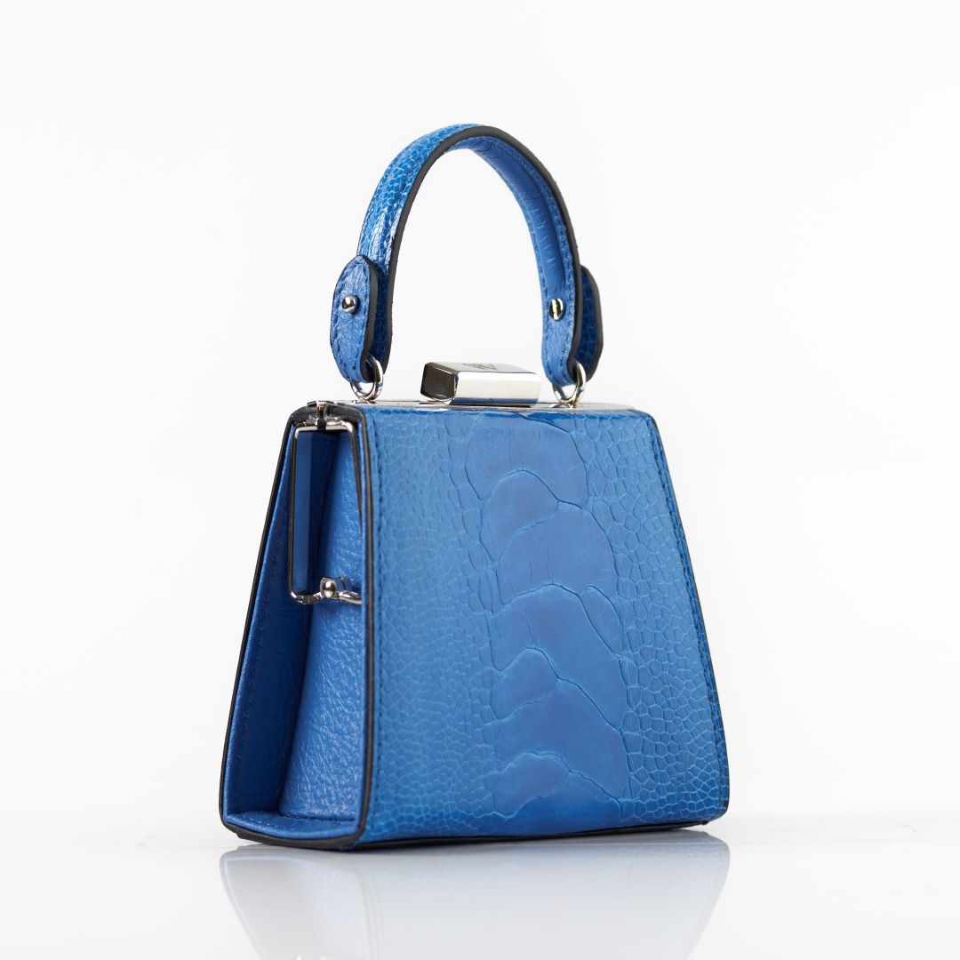 Blue Vegas Ostrich Leg Leather Micro Bag