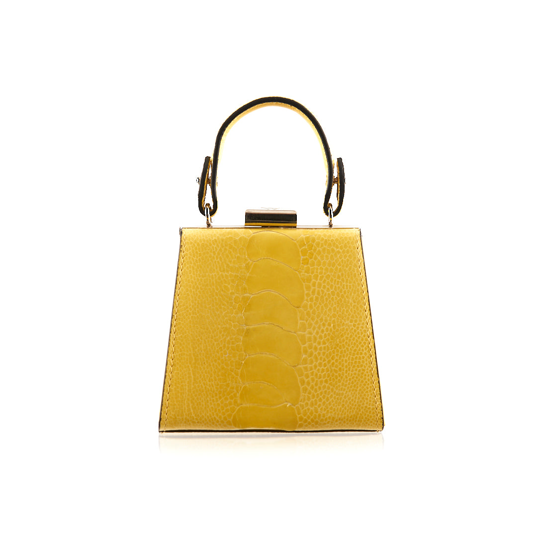 Yellow Vegas Ostrich Leather Micro Bag with Green Inside
