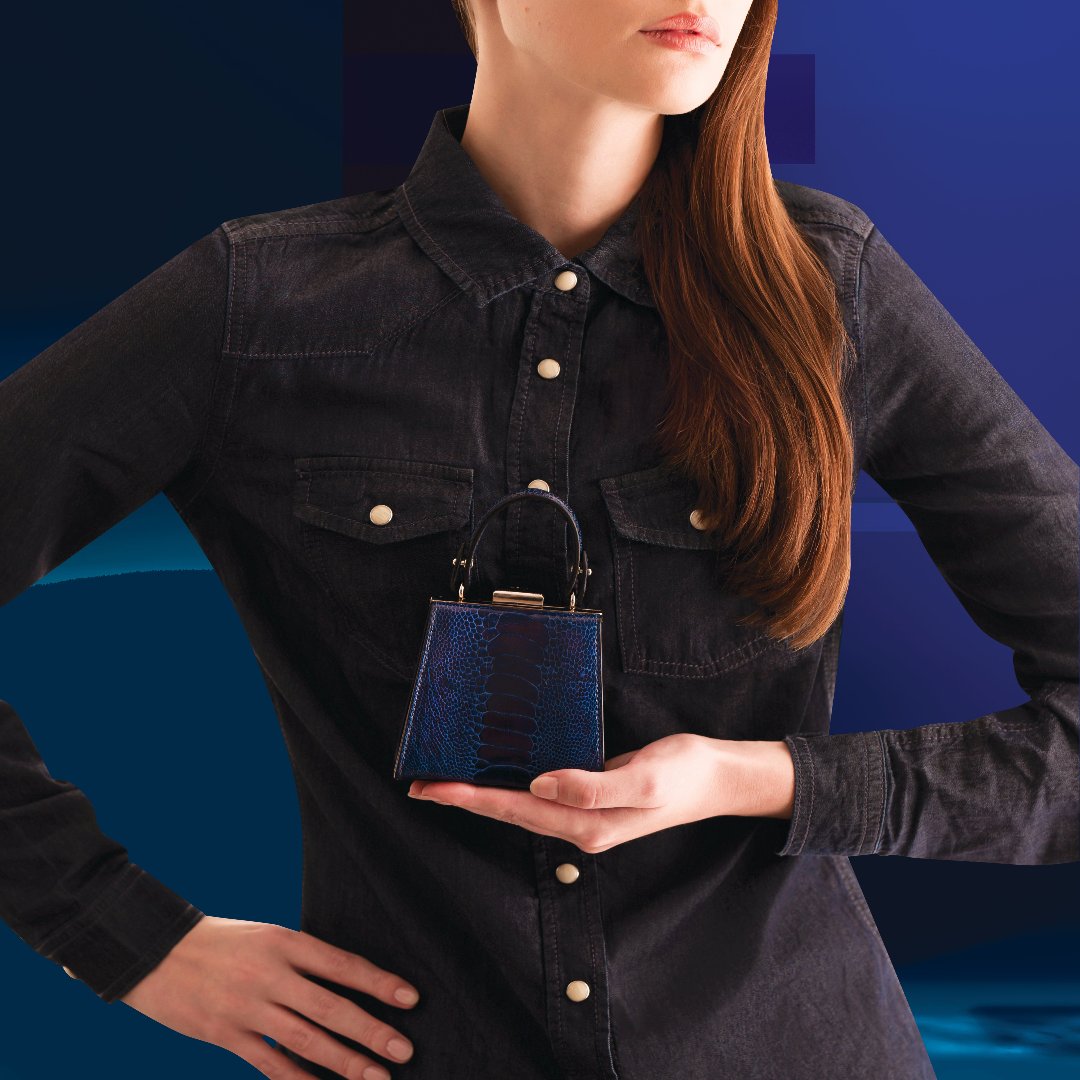Blue Vegas Ostrich Leg Leather Micro Bag