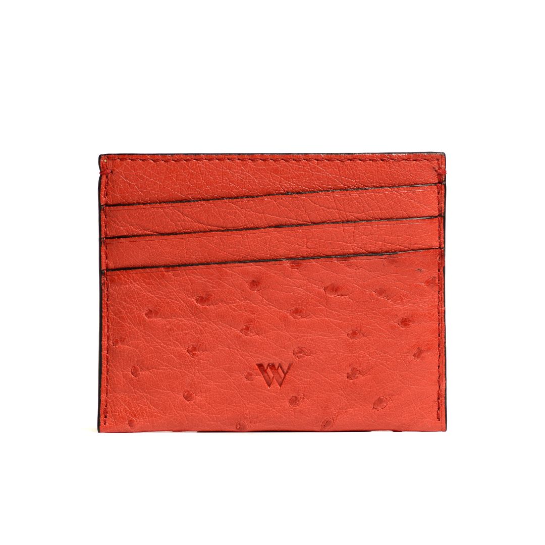 Orange Florida Ostrich Quill Leather Card Holder