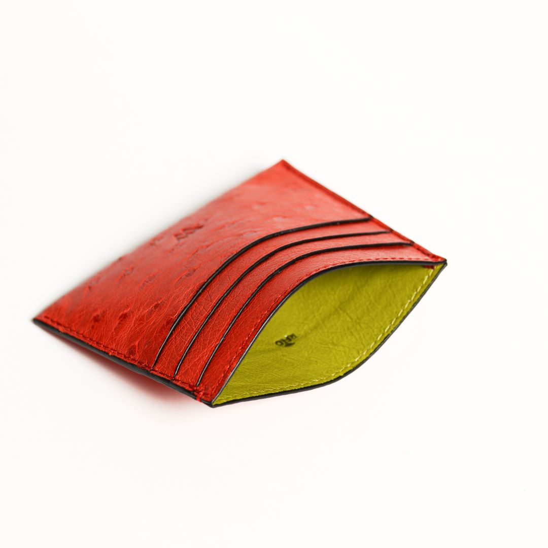 Orange Florida Ostrich Quill Leather Card Holder
