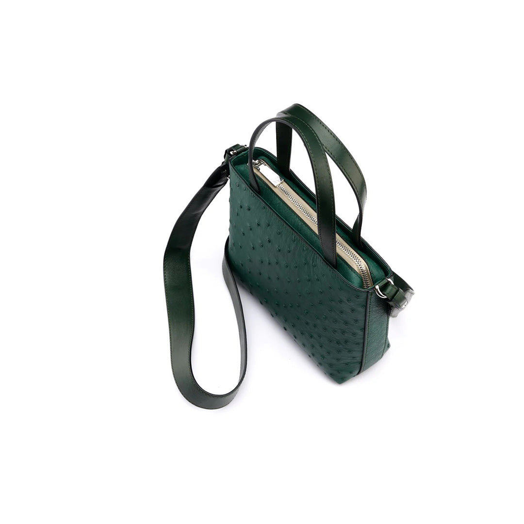 Green Lily Ostrich Leather Shoulder Bag