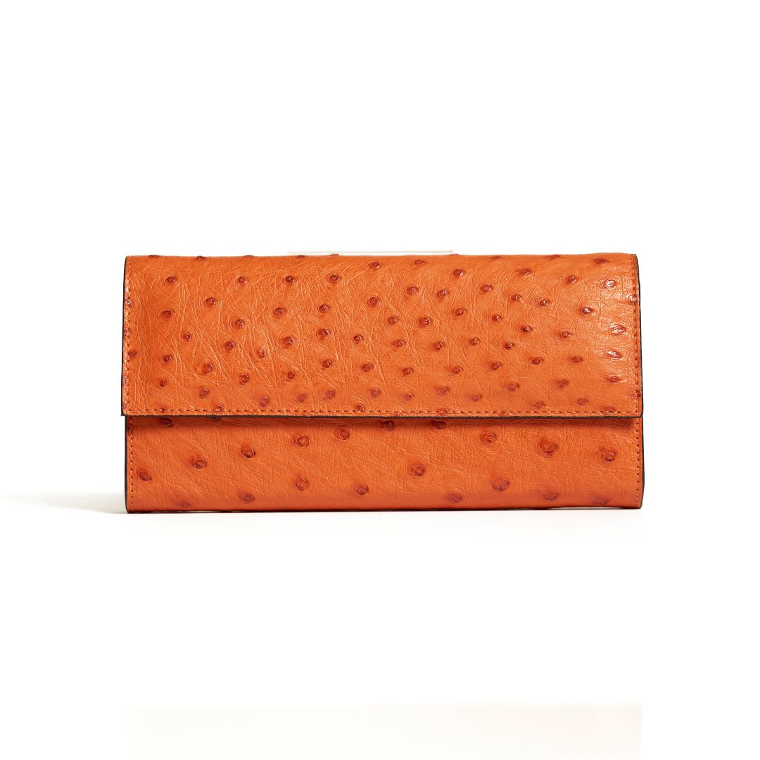 Orange Mississippi Ostrich Quill Leather Purse