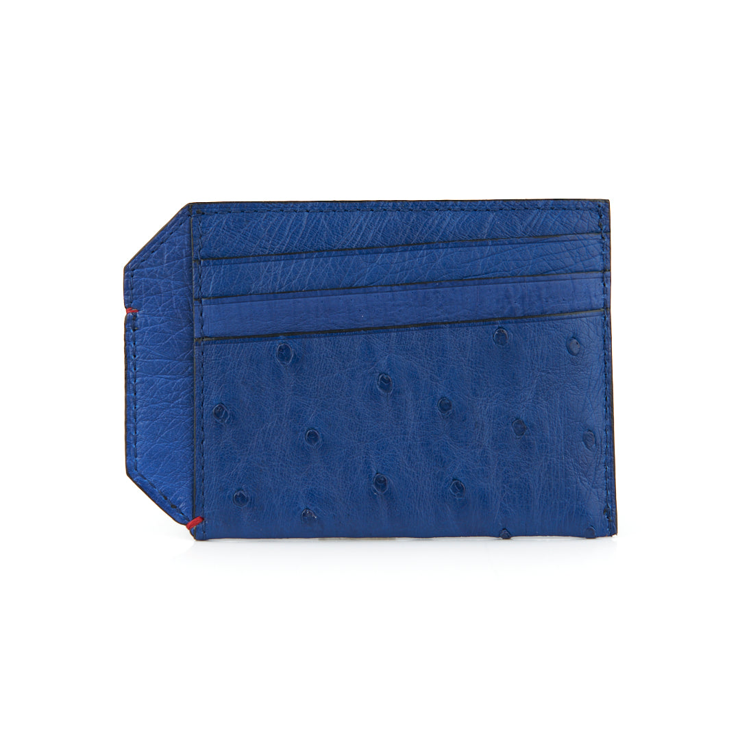 Blue Oregon Ostrich Leather Card Holder