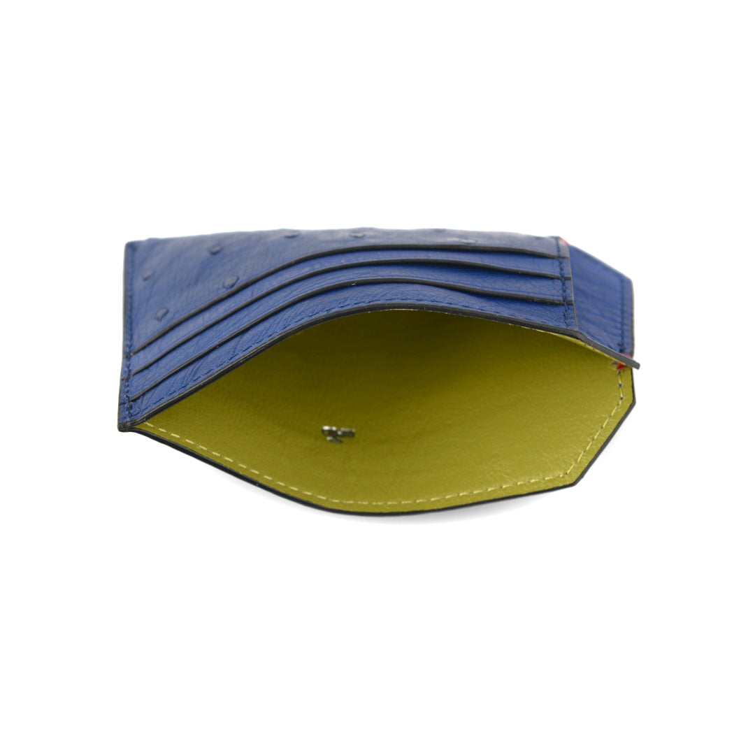 Blue Oregon Ostrich Leather Card Holder