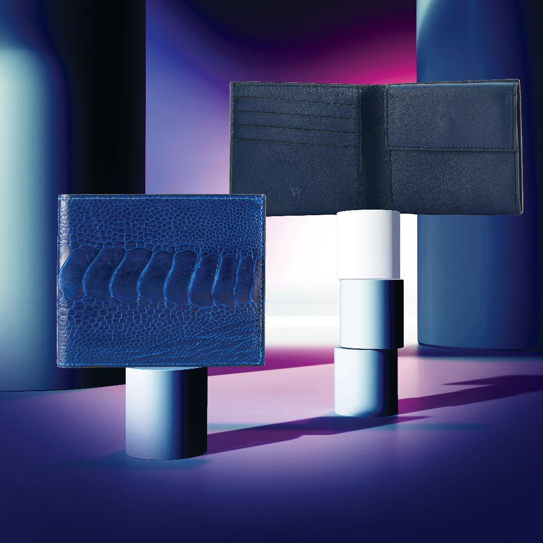 Blue Boston Ostrich Leather Card Holder