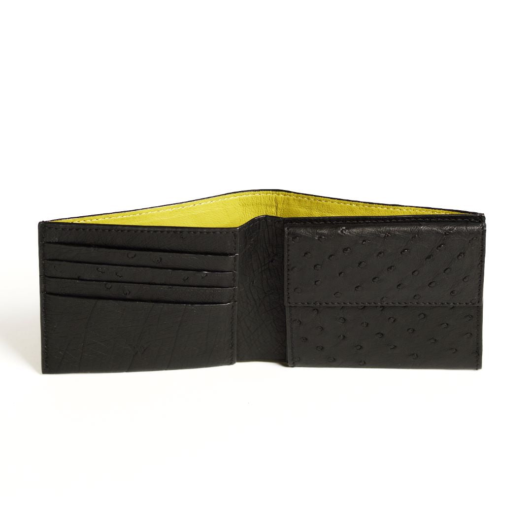 Black Boston Ostrich Leather Card Holder