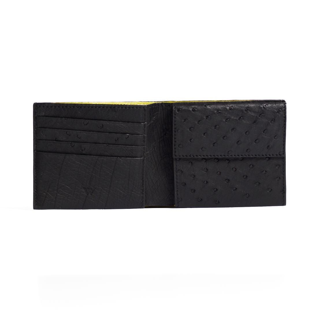 Black Boston Ostrich Leather Card Holder
