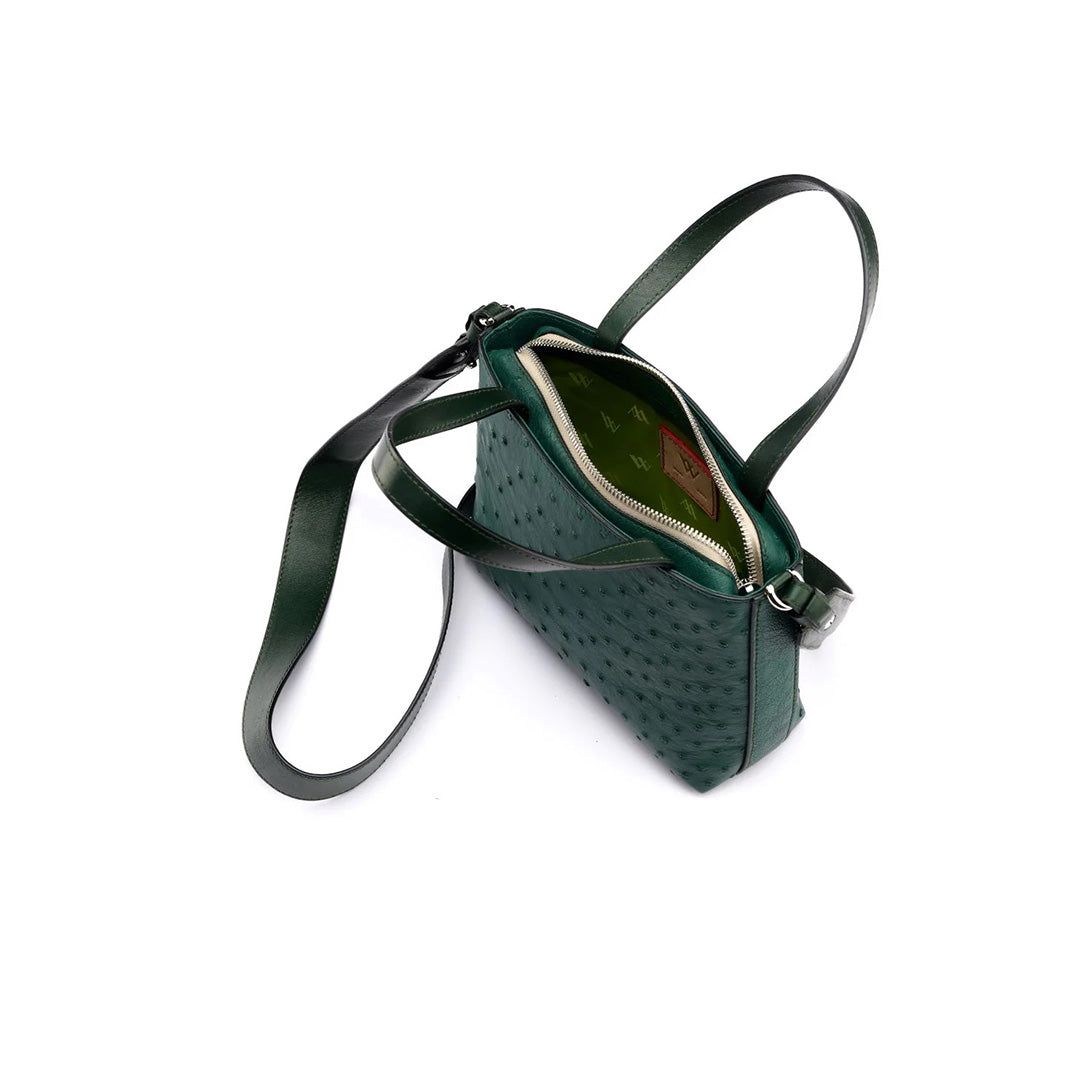 Green Lily Ostrich Leather Shoulder Bag