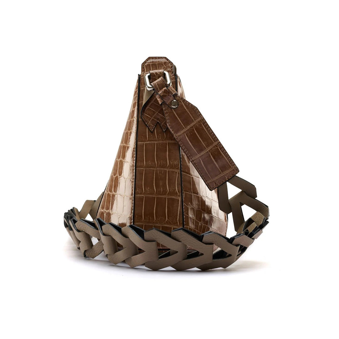 Nude Luna Crocodile Leather Shoulder Bag
