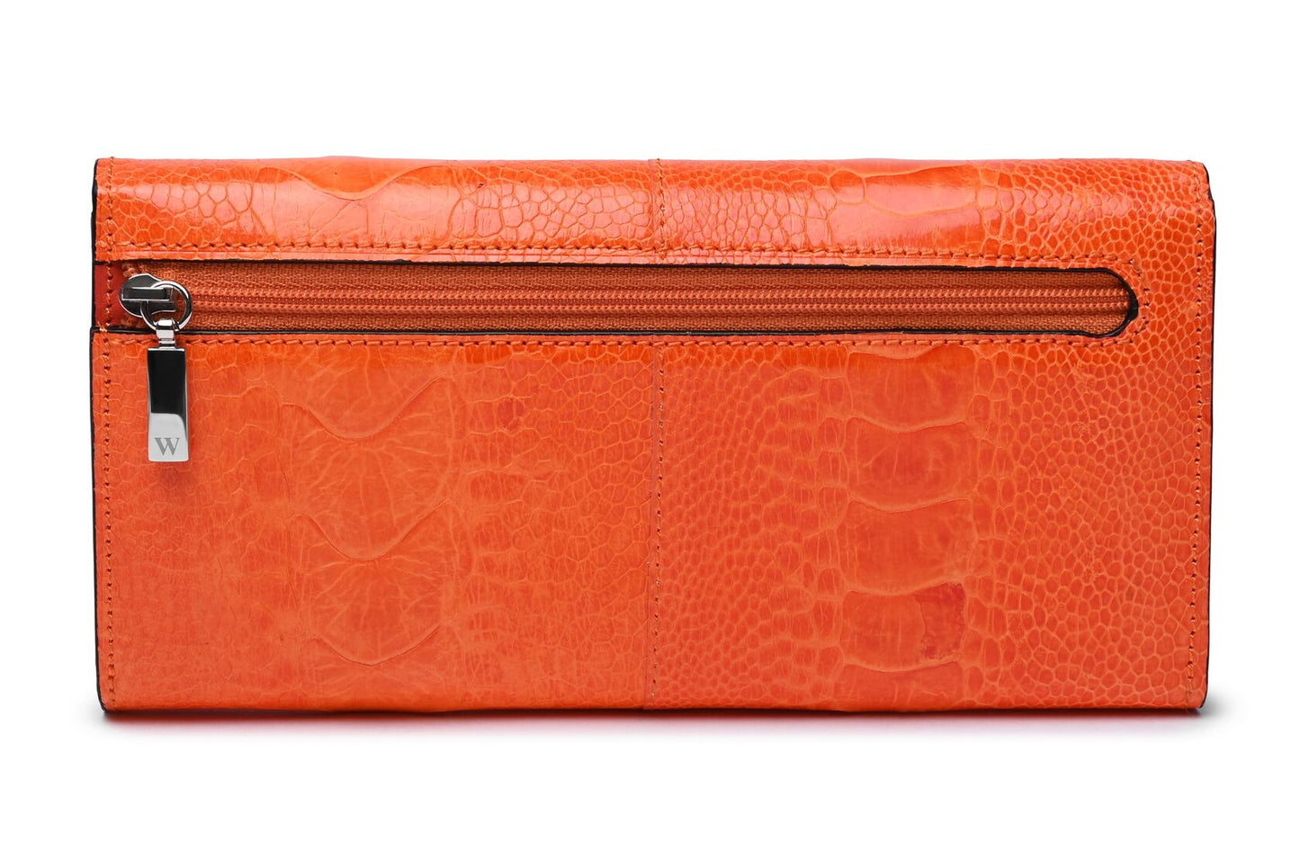 Orange Mississippi Ostrich Leg Leather Purse