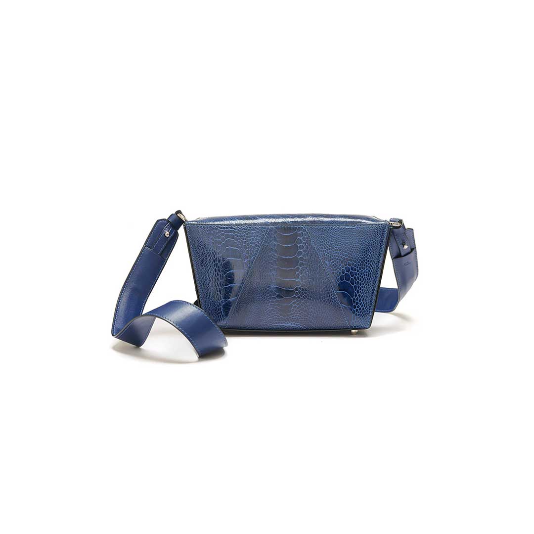 Blue Lottie Ostrich Leather Crossbody Bag