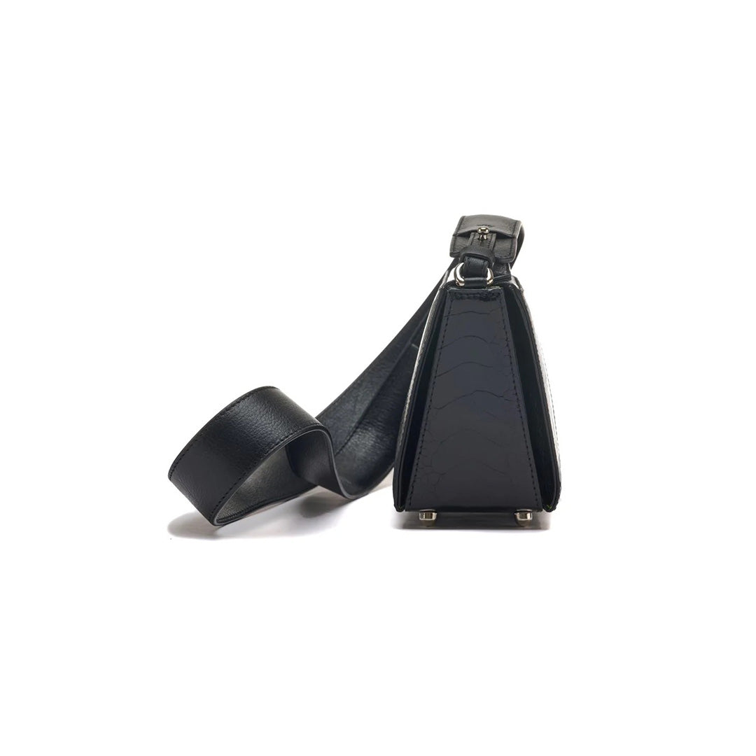 Black Lottie Ostrich Leather Crossbody Bag