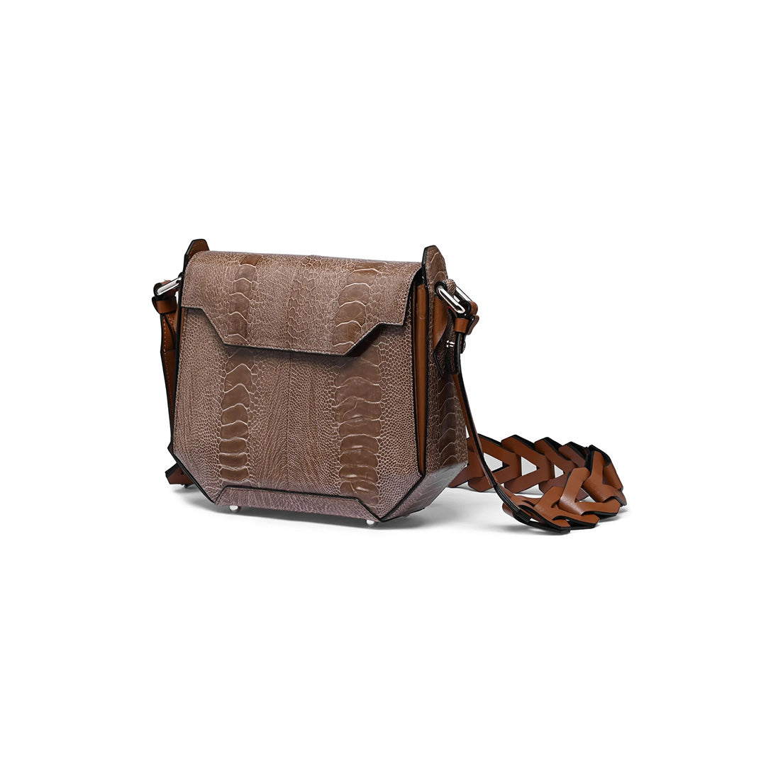 Brown Lia Ostrich Leather Shoulder Bag
