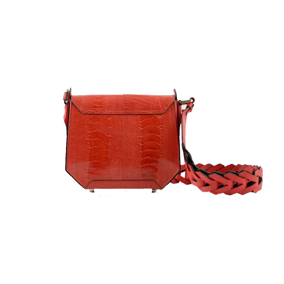 Red Lia Ostrich Leather Shoulder Bag