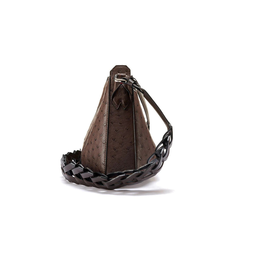 Dark Brown Luna Ostrich Leather Shoulder Bag
