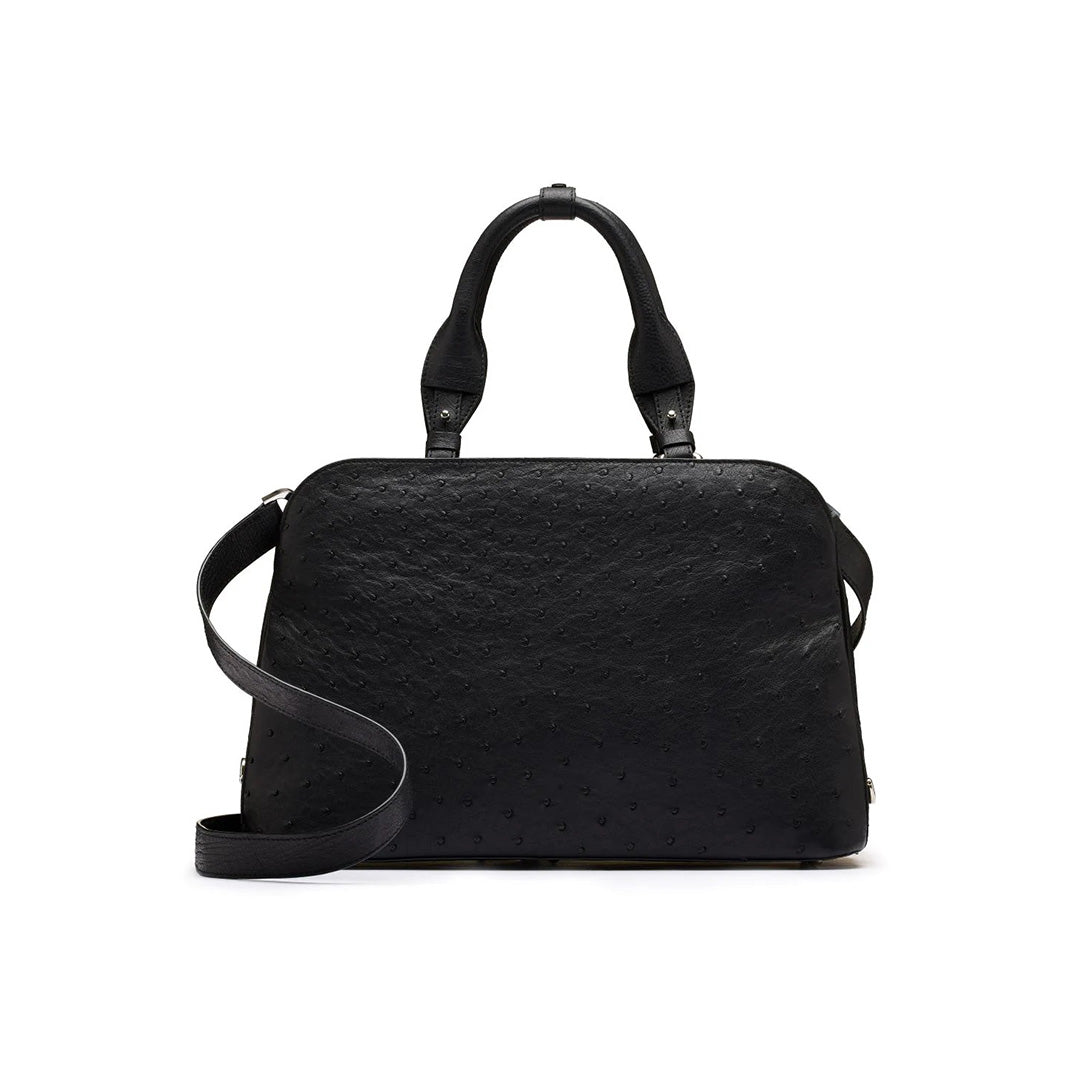 Black Lexington Ostrich Quill Leather Business Bag