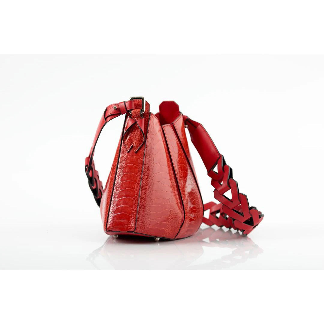Red Luna Ostrich Leather Shoulder Bag