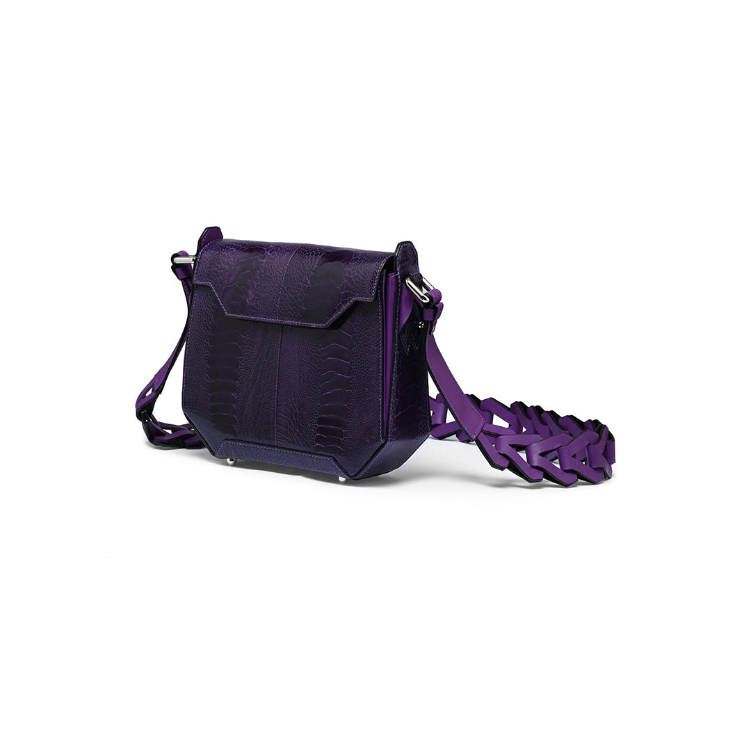 Purple Lia Ostrich Leather Shoulder Bag