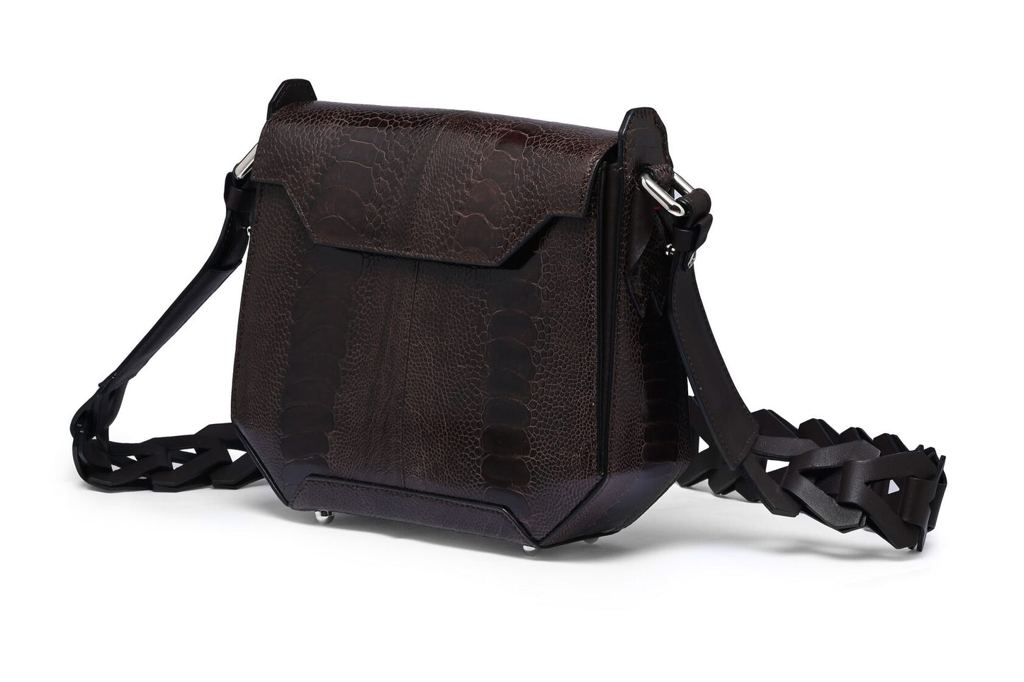 Dark Brown Lia Ostrich Leather Shoulder Bag