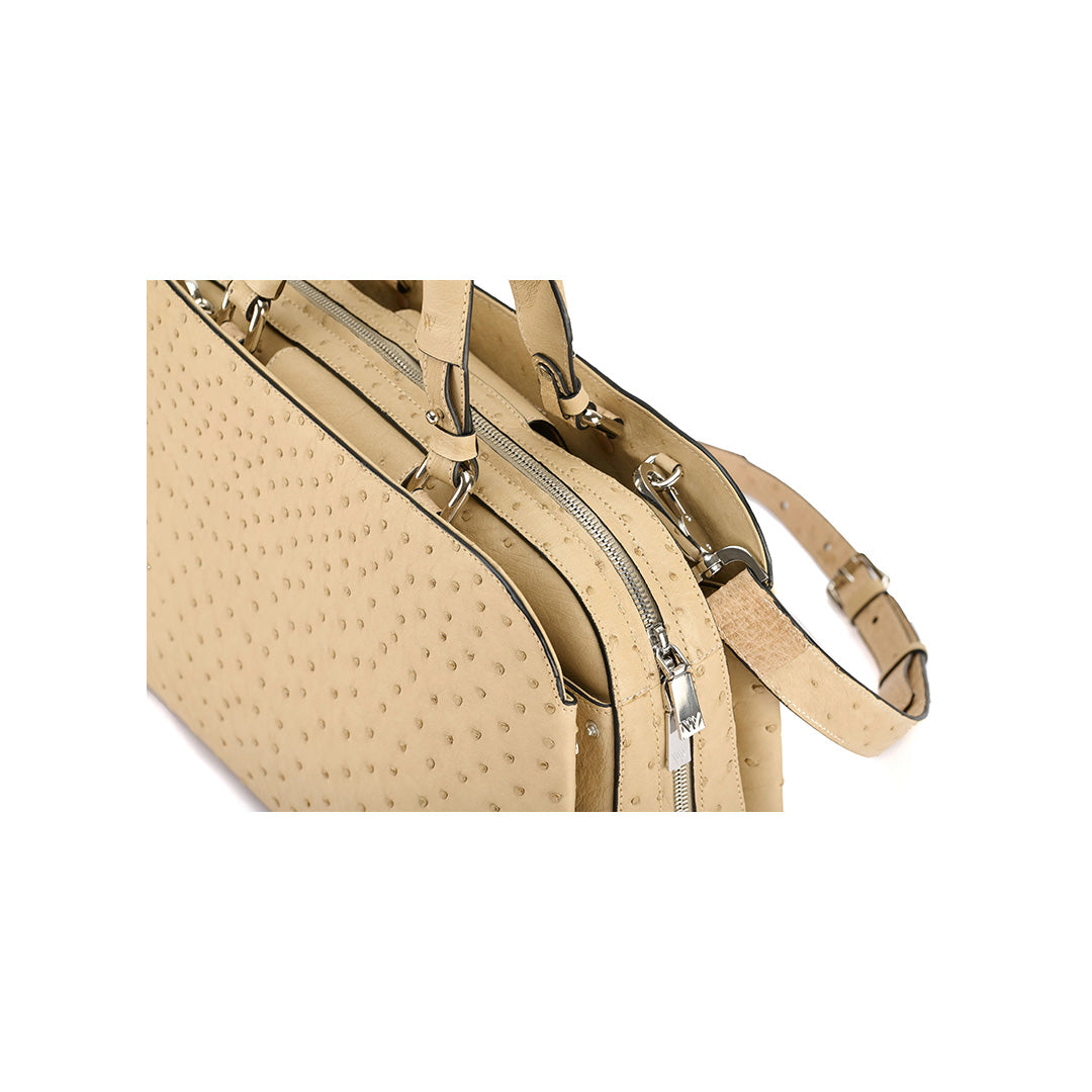 Beige Lexington Ostrich Leather Business Bag