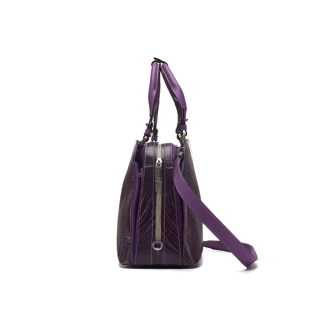 Purple Lexington Ostrich Leg Leather Business Bag