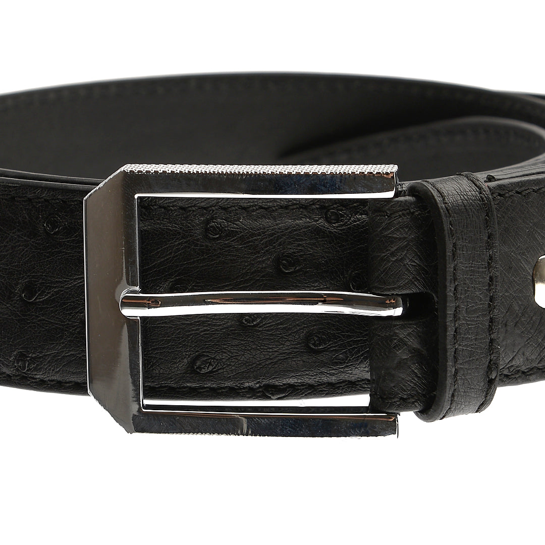 Black Mens 38mm Ostrich Leather Belt
