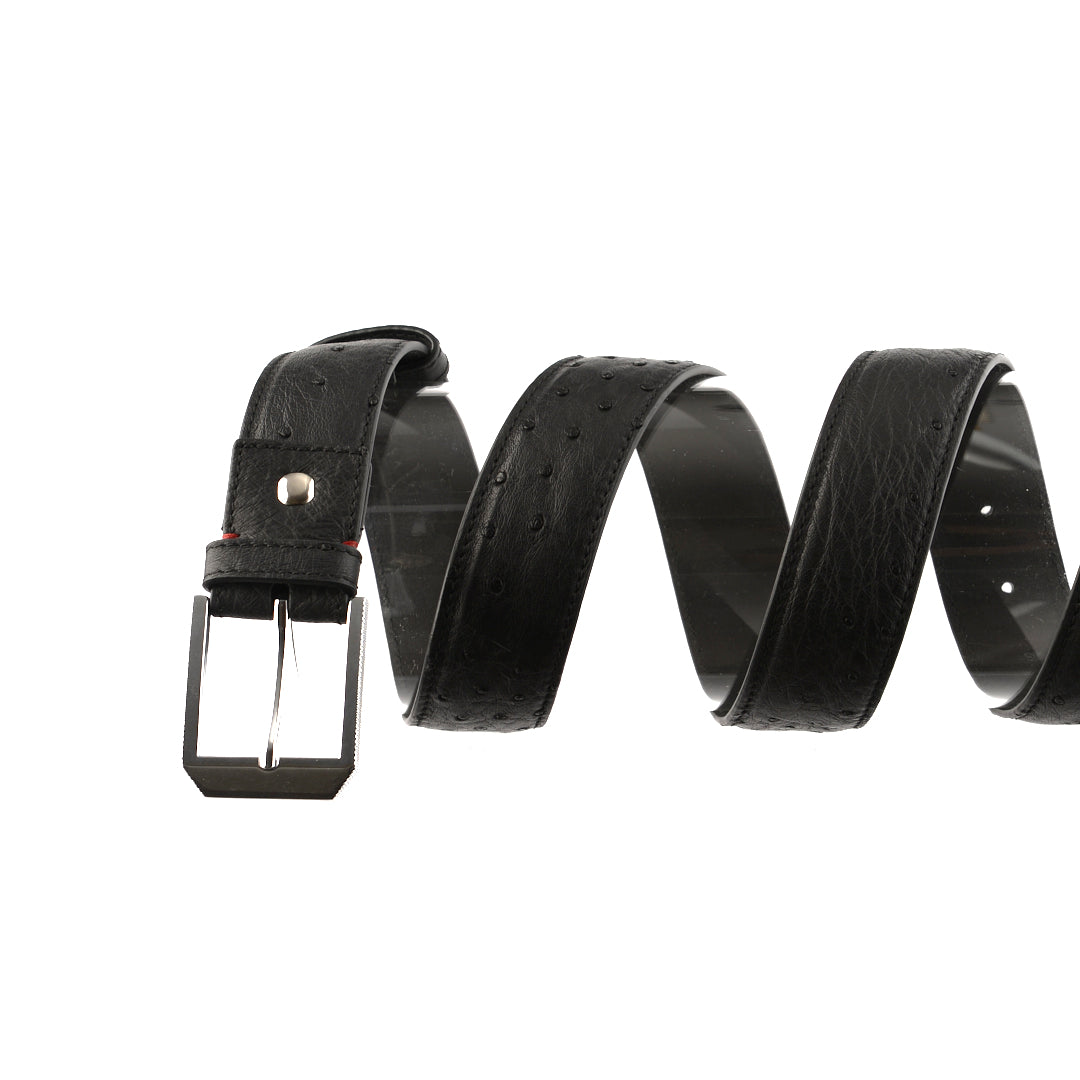 Black Mens 38mm Ostrich Leather Belt
