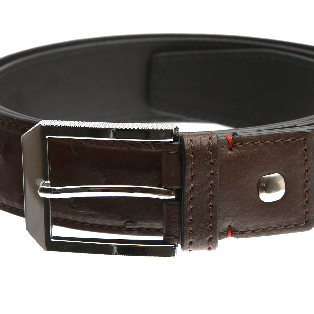 Dark Brown Mens 38mm Ostrich Quill Leather Belt