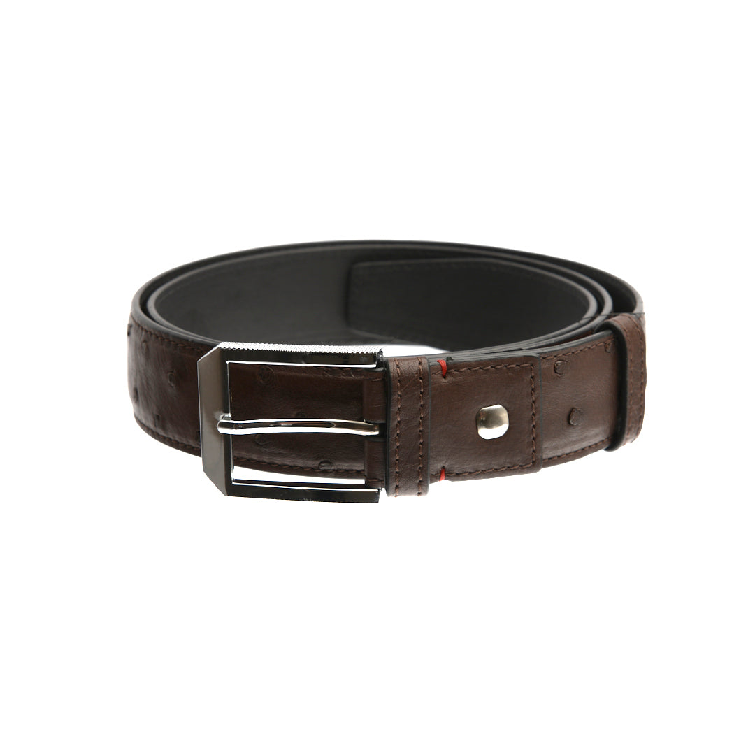 Dark Brown Mens 38mm Ostrich Quill Leather Belt