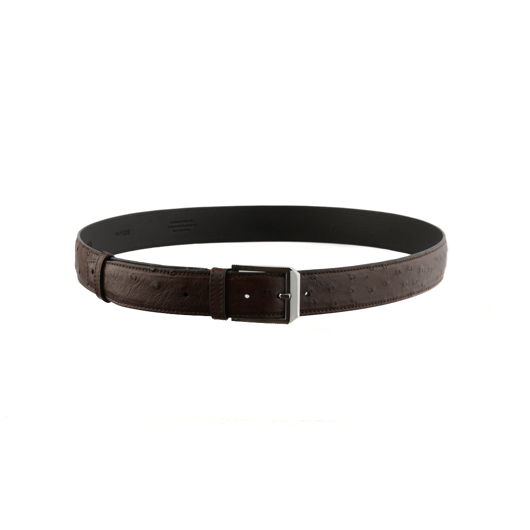 Dark Brown Mens 38mm Ostrich Quill Leather Belt