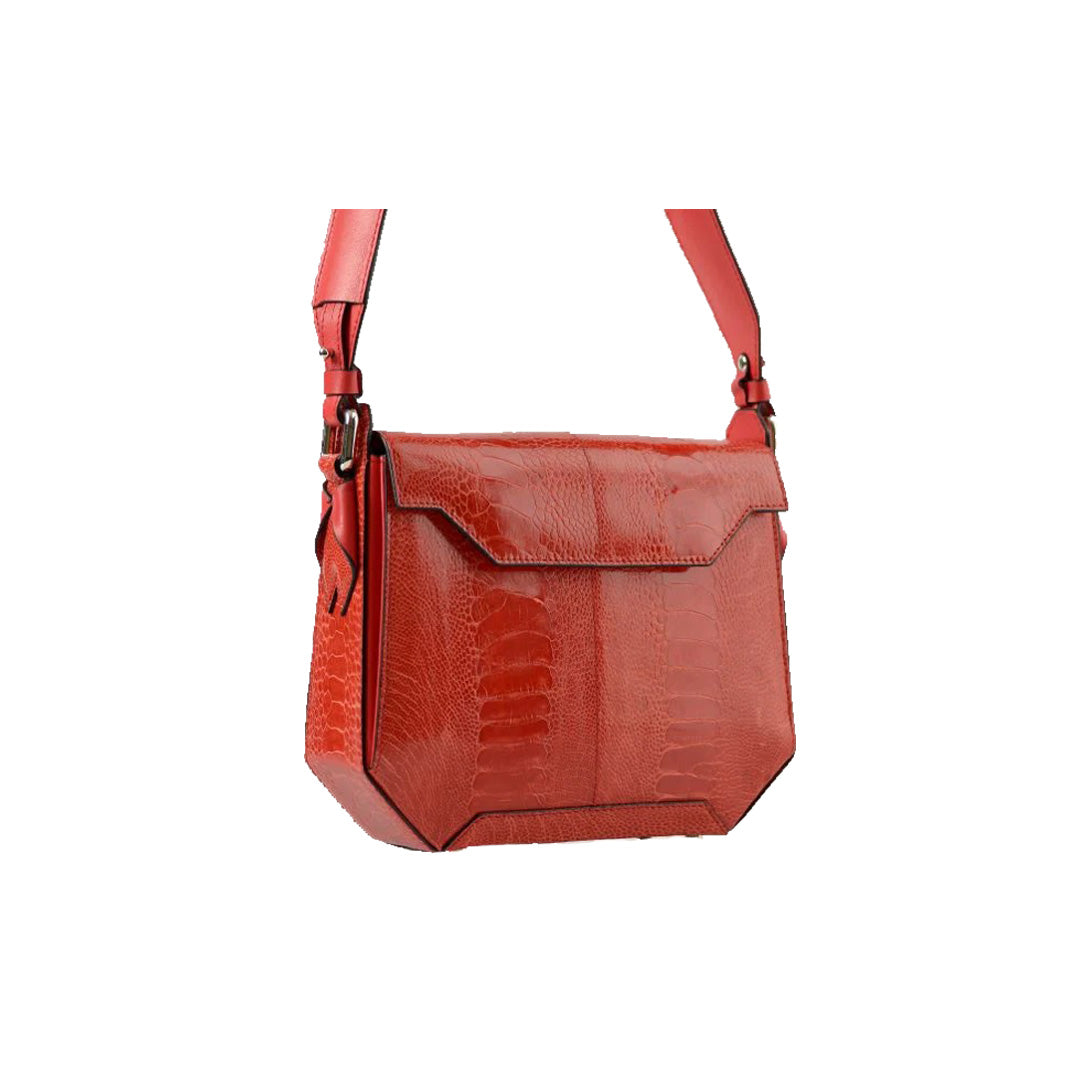 Red Lia Ostrich Leather Shoulder Bag