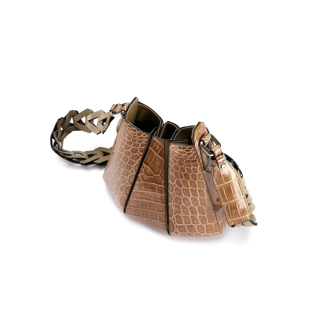 Nude Luna Crocodile Leather Shoulder Bag