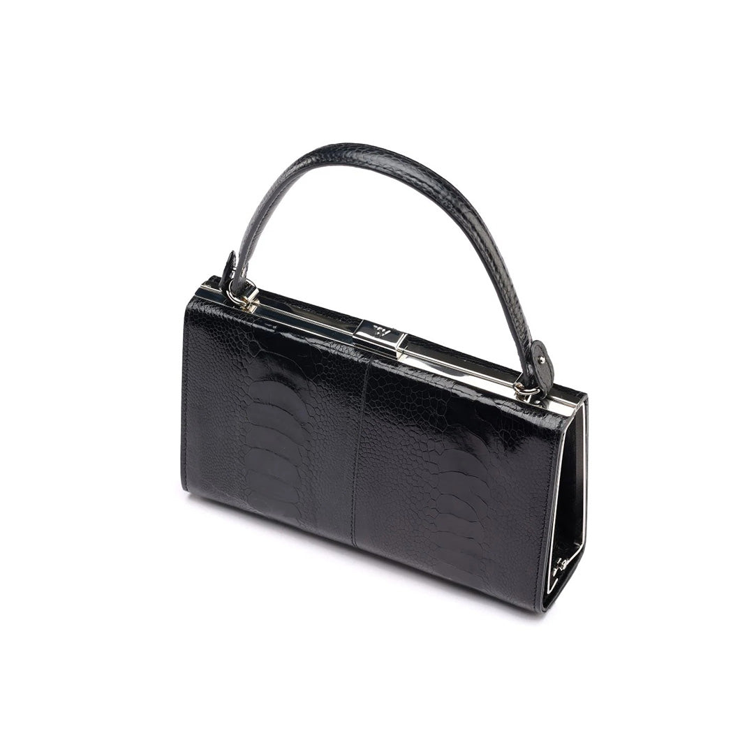 Black Libby Ostrich Leather Evening Bag