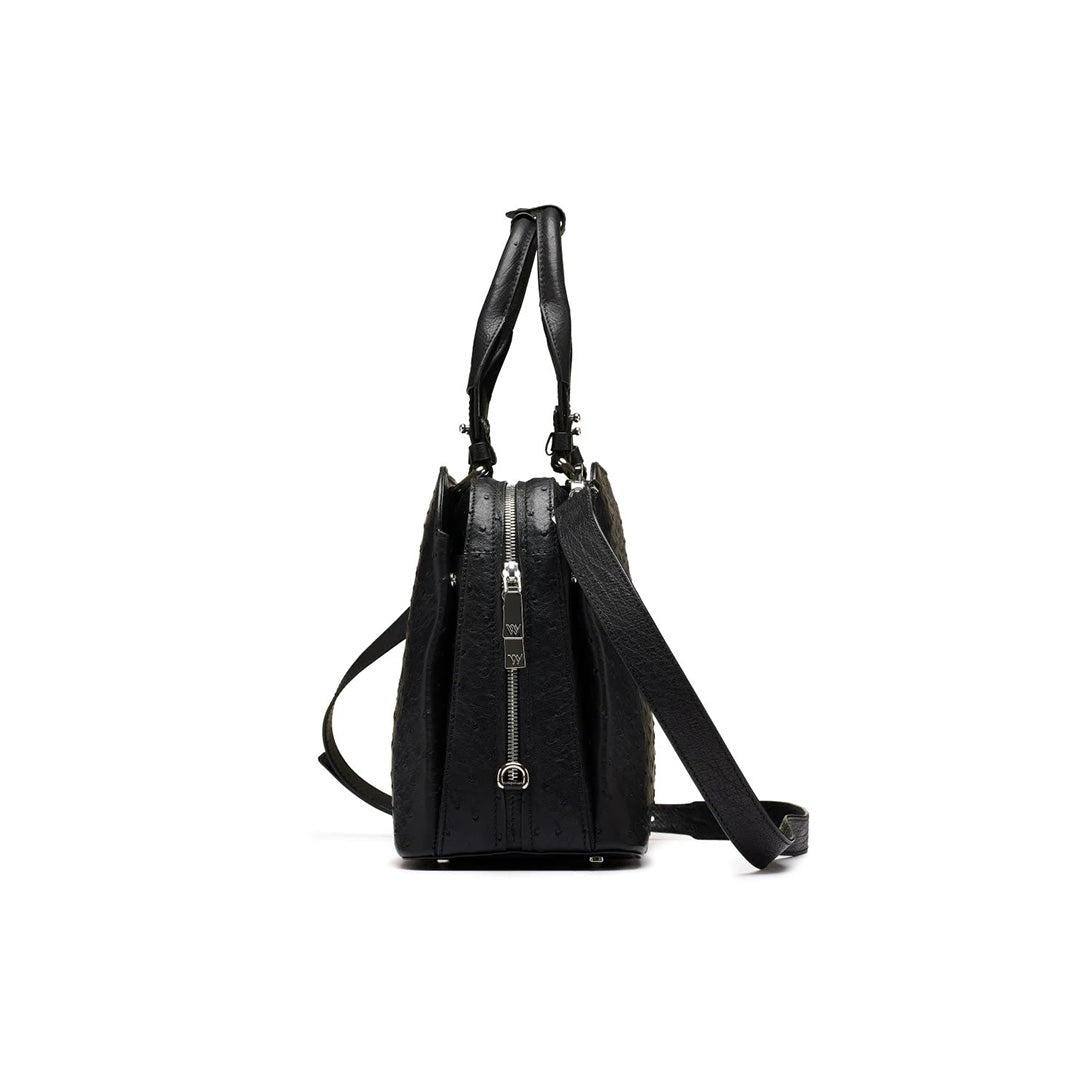 Black Lexington Ostrich Quill Leather Business Bag