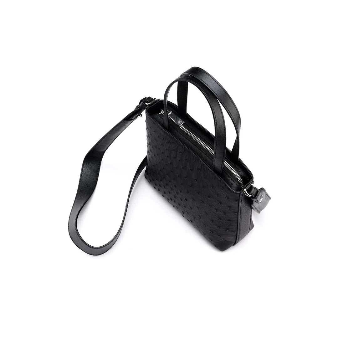 Black Lily Ostrich Quill Leather Shoulder Bag