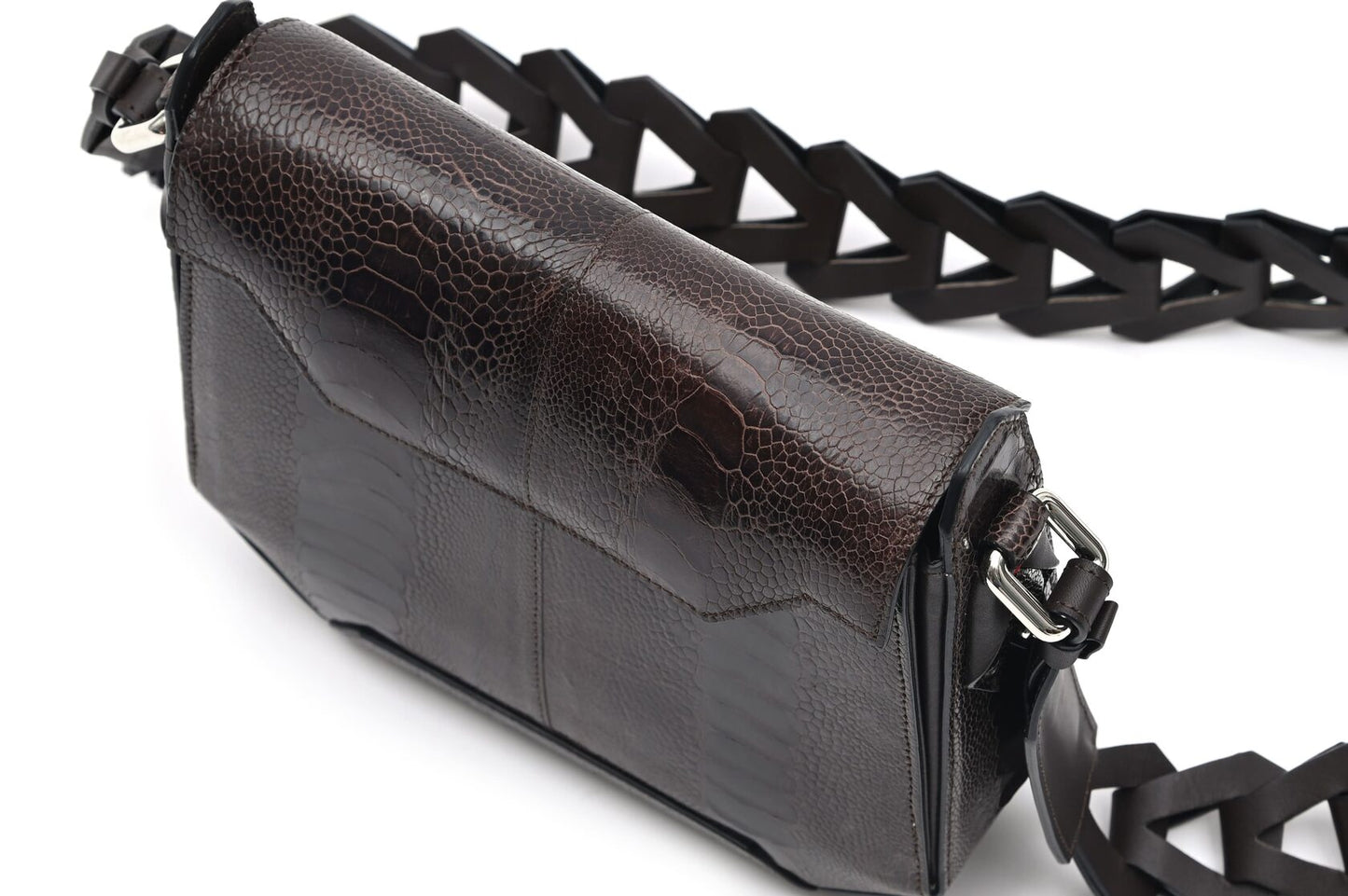 Dark Brown Lia Ostrich Leather Shoulder Bag