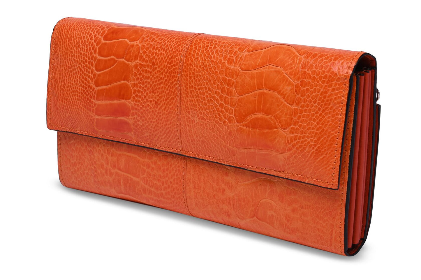 Orange Mississippi Ostrich Leg Leather Purse