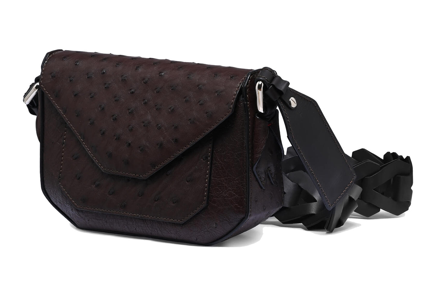 Dark Brown Lee Ostrich Leather Shoulder Bag