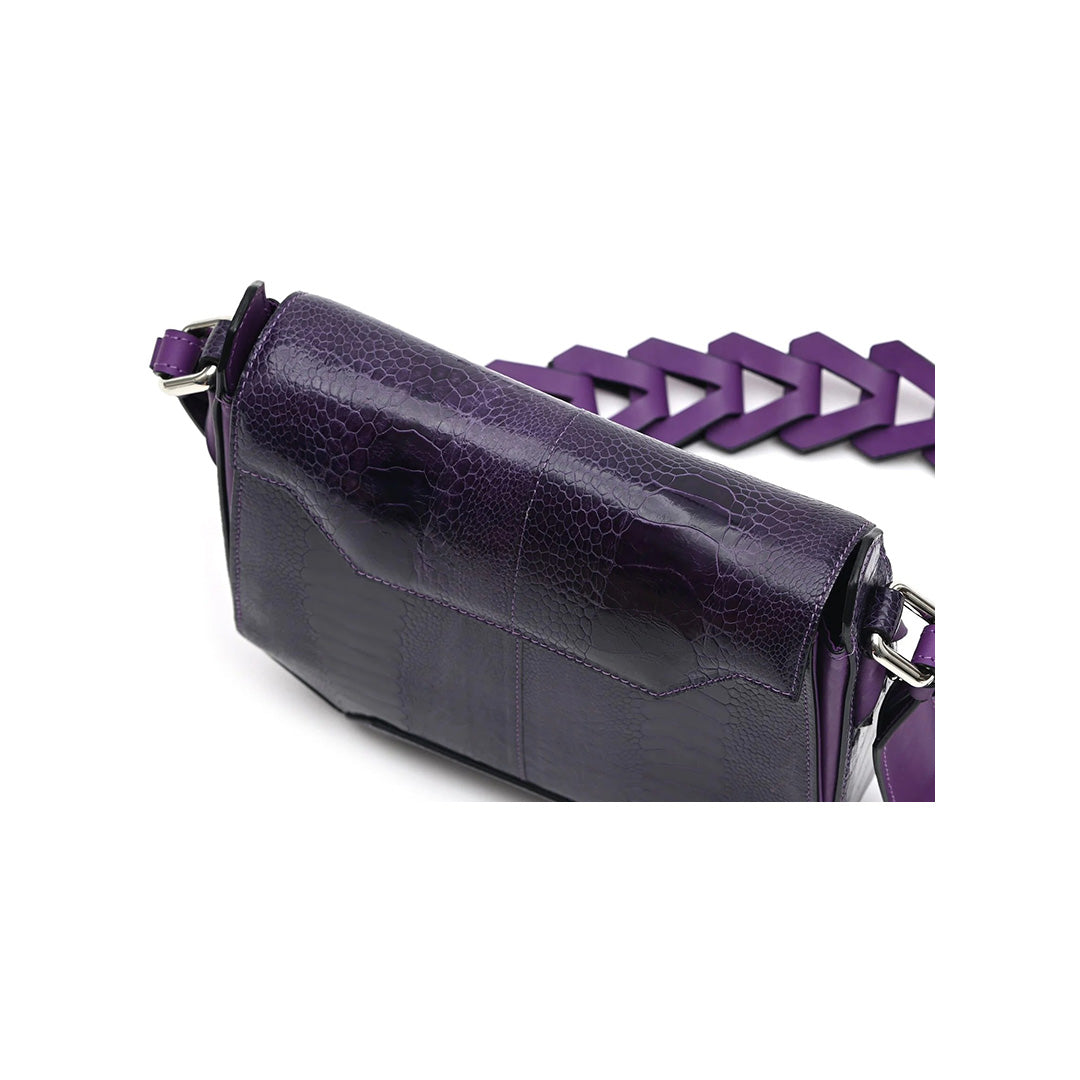 Purple Lia Ostrich Leather Shoulder Bag