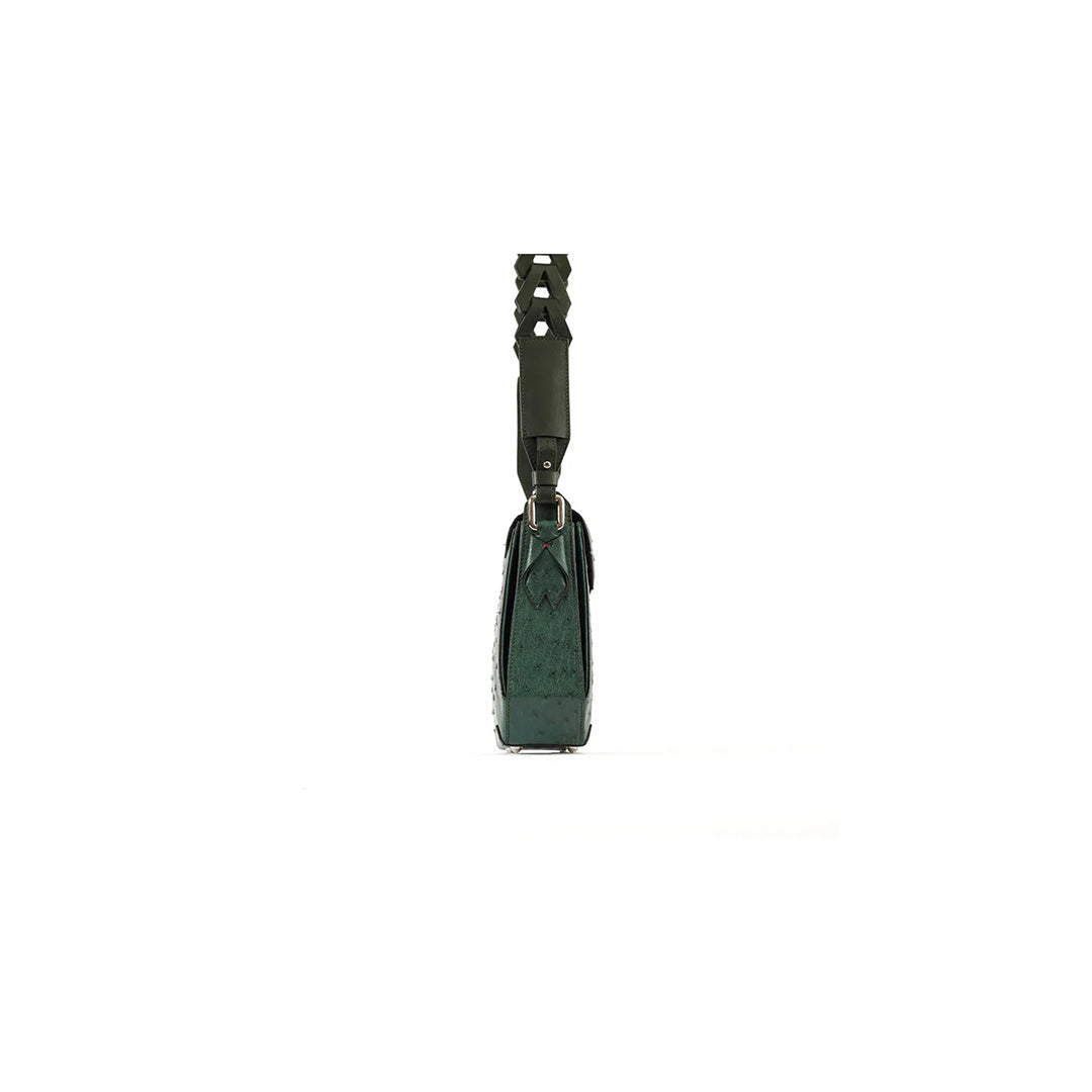 Green Lia Ostrich Leather Shoulder Bag
