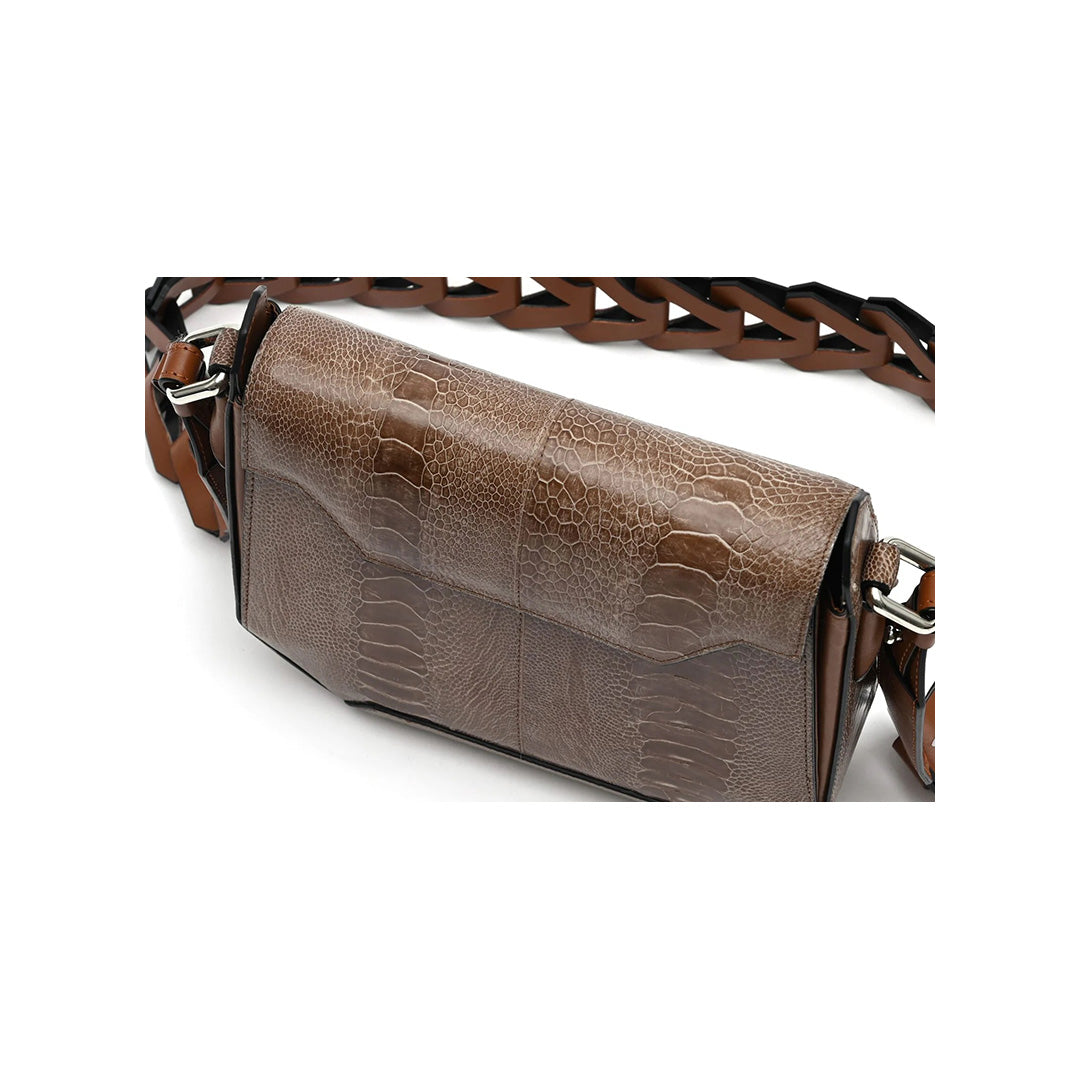 Brown Lia Ostrich Leather Shoulder Bag