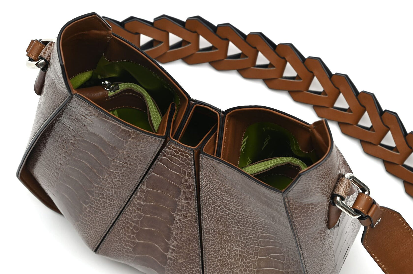 Dark Brown Lucia Ostrich Leather Shoulder Bag