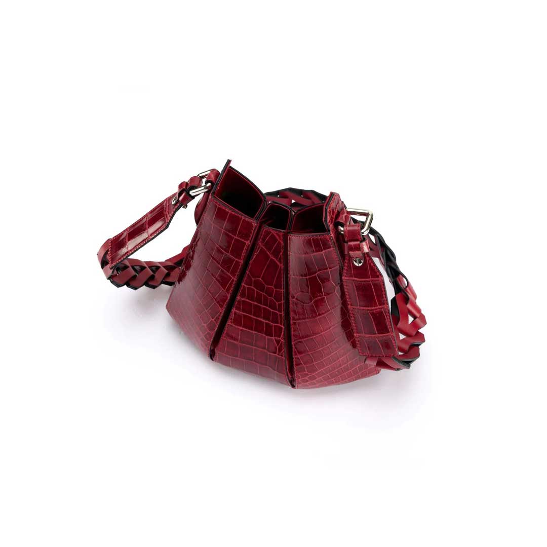 Red Luna Crocodile Leather Shoulder Bag
