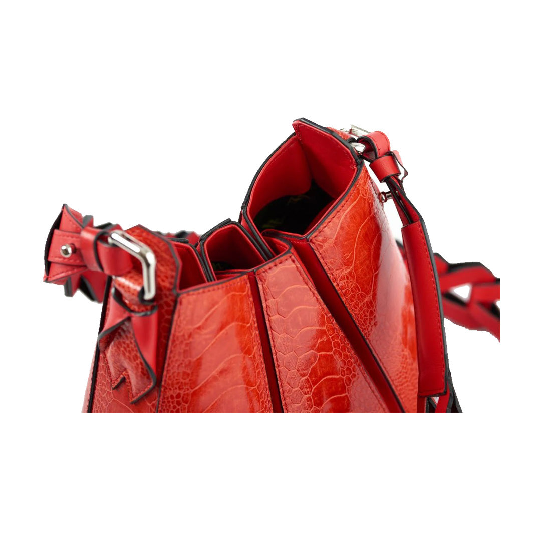 Red Luna Ostrich Leather Shoulder Bag
